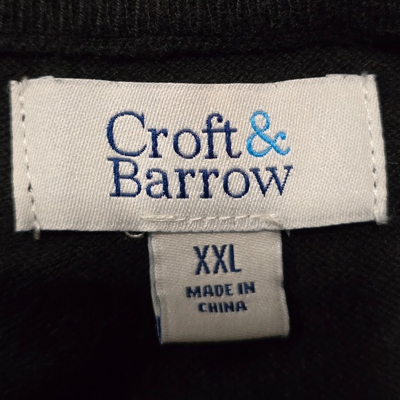 Croft & Barrow Mens XXL Black Grey Argyle V Neck Long Sleeve Sweater - Picture 2 of 5